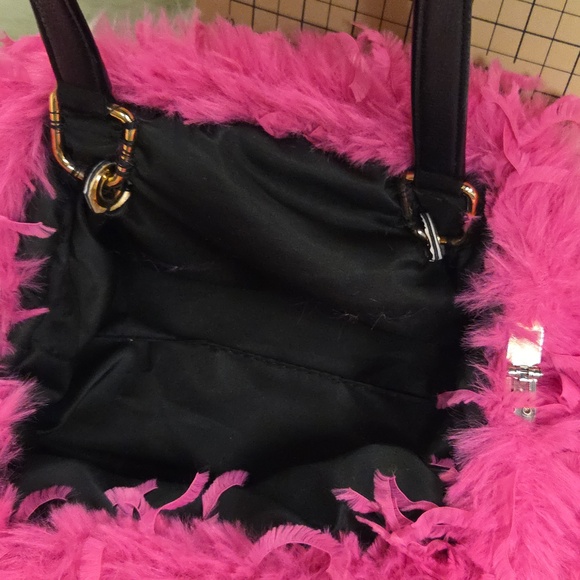 Fuchsia Pink Shaggy Faux Fur Accent Pillow Measures 10 X 14 - Picture 3 of 11